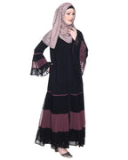 Bell Style Pleated Georgette Abaya Imperial Purple & Black