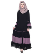 Bell Style Pleated Georgette Abaya Light Purple Black