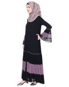Bell Style Pleated Georgette Abaya Light Purple Black