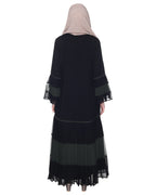 Bell Style Pleated Georgette Abaya Olive Black
