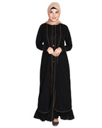 Two Panel Abaya with Beige Piping Design