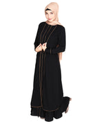 Two Panel Abaya with Beige Piping Design