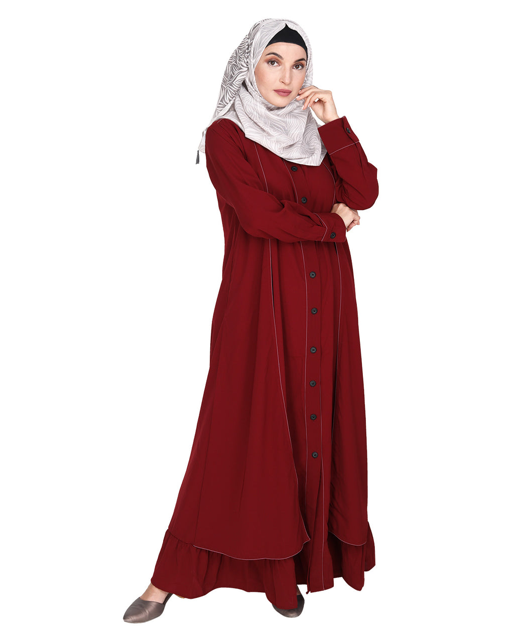 Two Panel Abaya with Beige Piping Design Black
