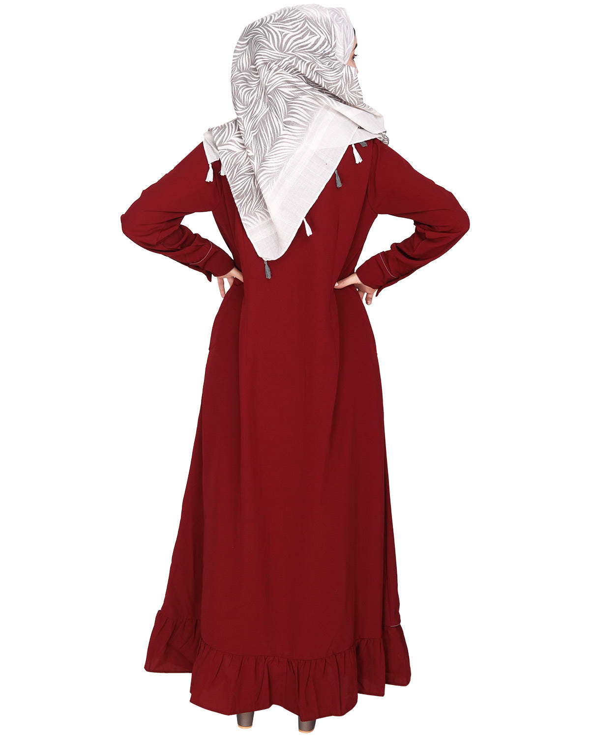 Two Panel Abaya with Beige Piping Design Black