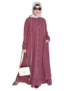 Two Panel Abaya with Beige Piping Design Maroon