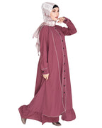 Two Panel Abaya with Beige Piping Design Onion Pink
