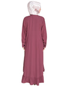 Two Panel Abaya with Beige Piping Design Onion Pink