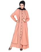 Two Panel Abaya with Beige Piping Design Onion Pink