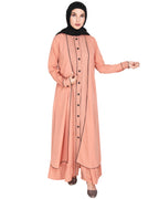 Two Panel Abaya with Beige Piping Design Onion Pink