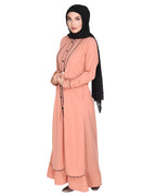 Two Panel Abaya with Beige Piping Design Orange