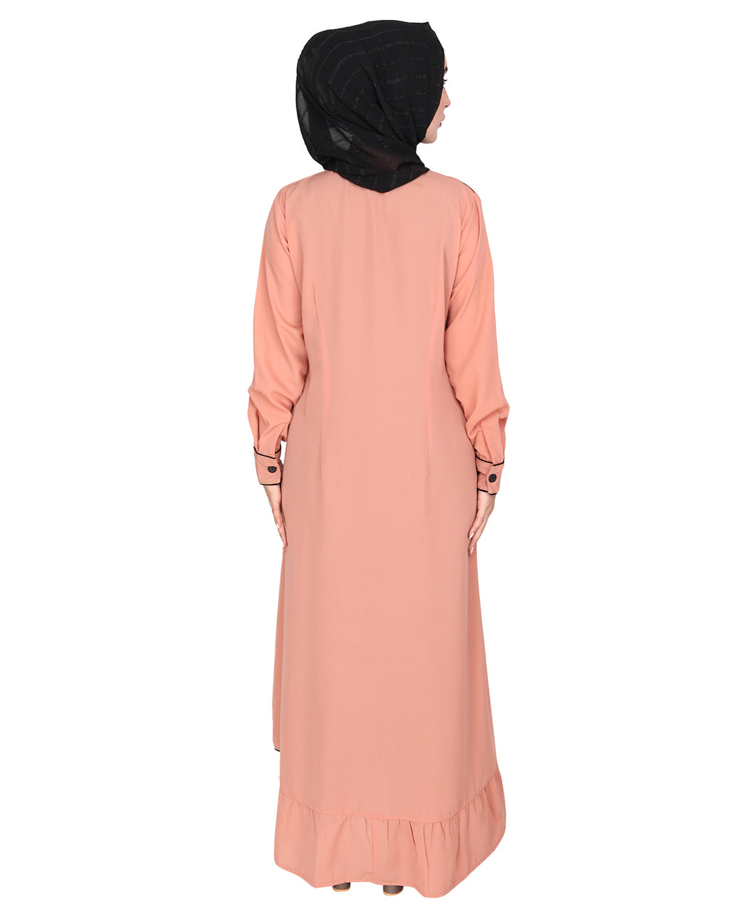 Two Panel Abaya with Beige Piping Design Orange