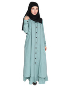 Two Panel Abaya with Beige Piping Design Orange