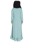 Two Panel Abaya with Beige Piping Design Sage Green