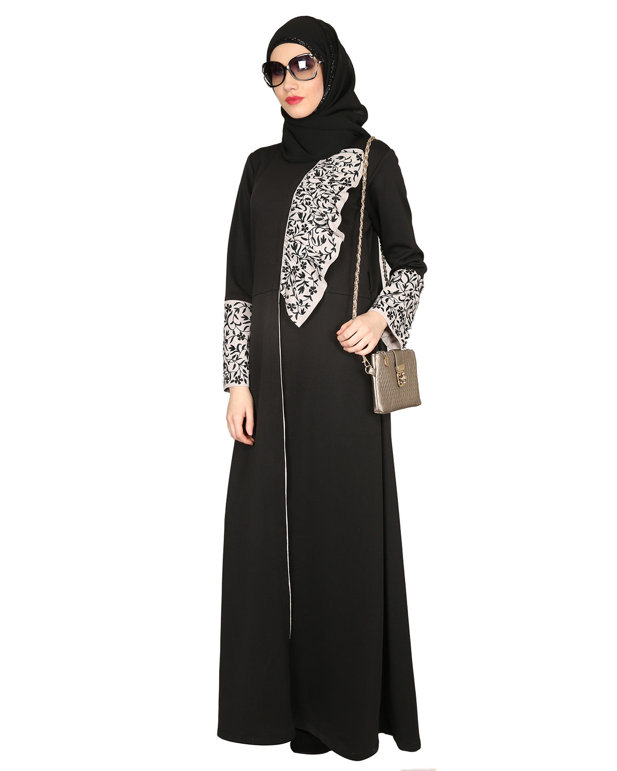 Black & Grey Thread Embroidered coat Abaya