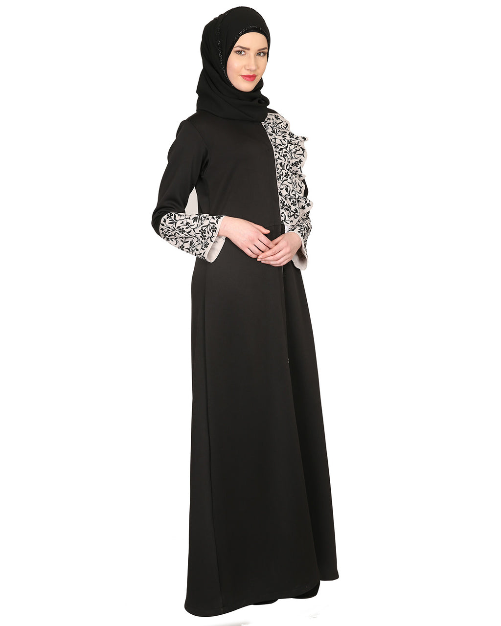 Black & Grey Thread Embroidered coat Abaya