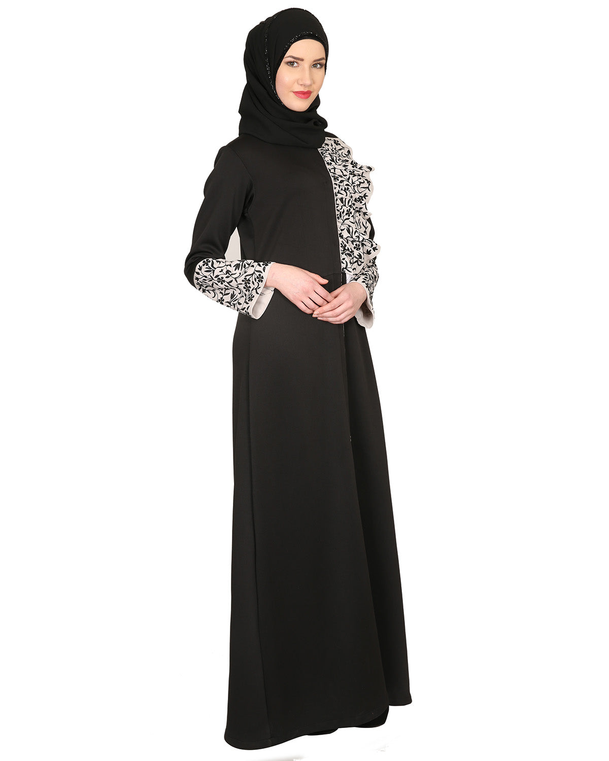 Black & Grey Thread Embroidered coat Abaya