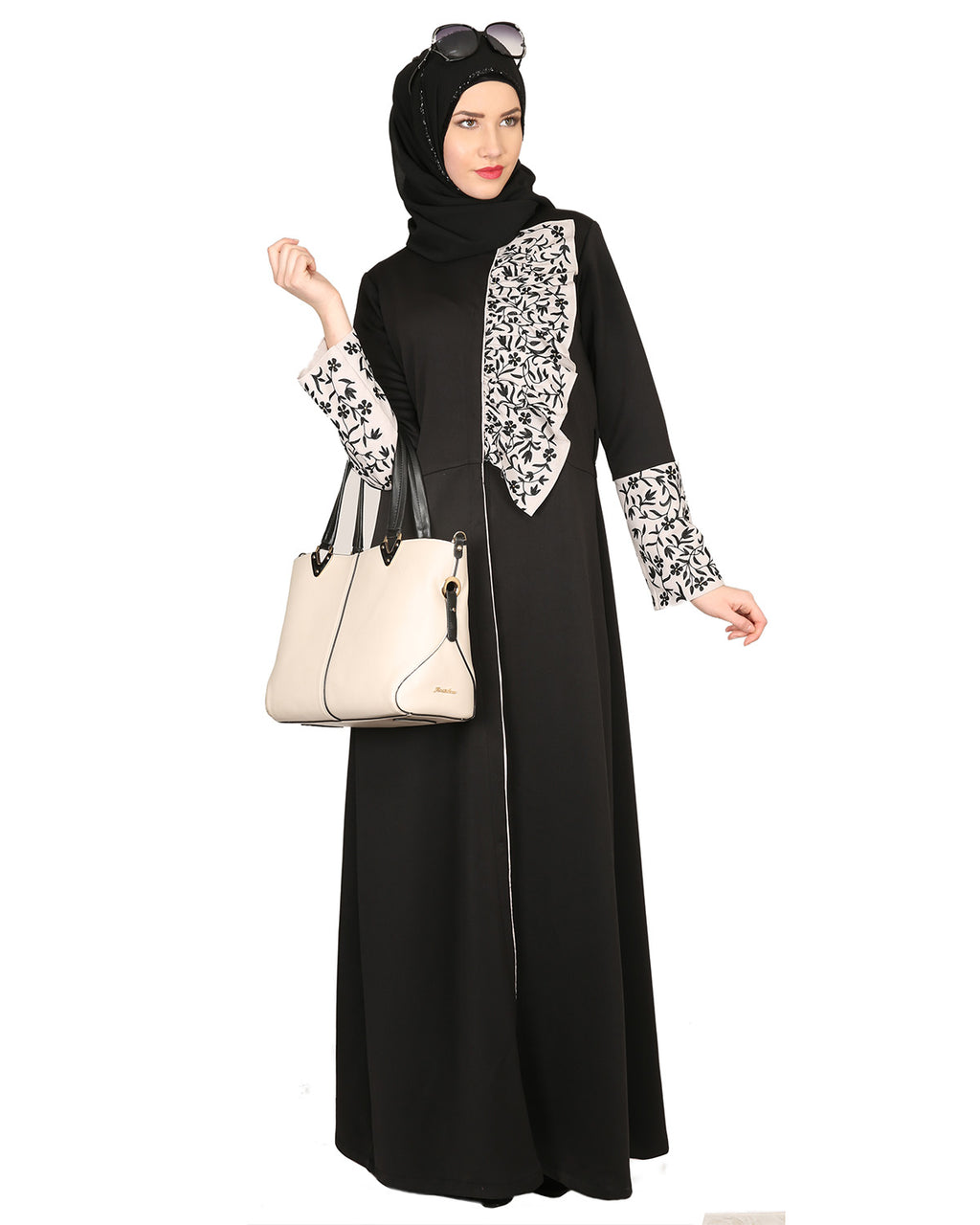 Black & Grey Thread Embroidered coat Abaya