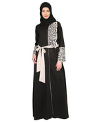 Black & Grey Thread Embroidered coat Abaya Black
