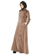 Oak-colored Velvet Coat-style Abaya Beige