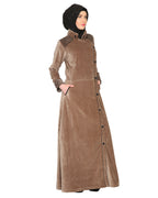 Oak-colored Velvet Coat-style Abaya Beige