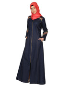 Denim Coat-abaya with pretty hand-embroidery Blue