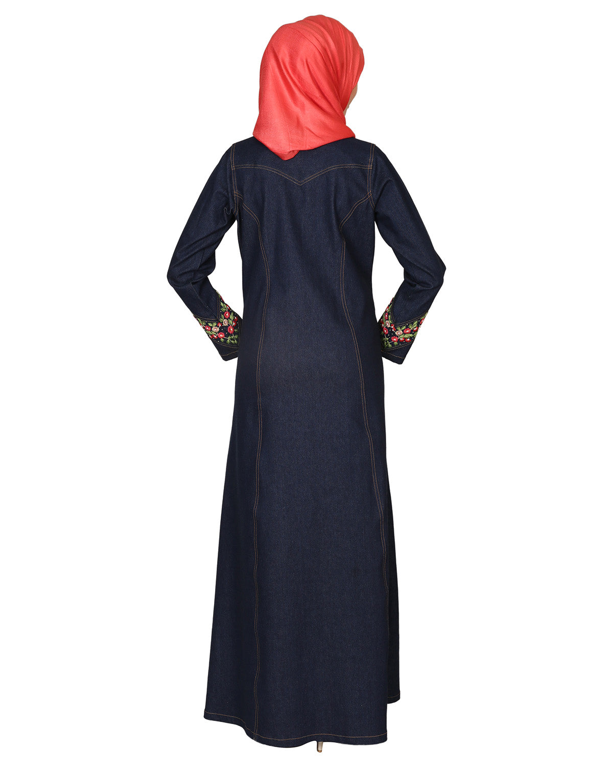 Denim Coat-abaya with pretty hand-embroidery Blue