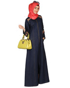 Denim Coat-abaya with pretty hand-embroidery Blue