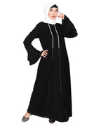 Abaya with Georgette Panel Lined with Pearls Black