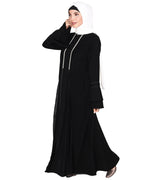 Abaya with Georgette Panel Lined with Pearls Black
