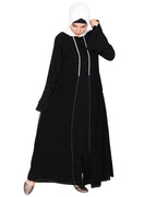 Abaya with Georgette Panel Lined with Pearls Black