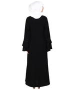 Abaya with Georgette Panel Lined with Pearls Black