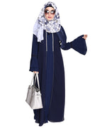 Abaya with Georgette Panel Lined with Pearls Blue