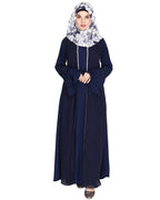 Abaya with Georgette Panel Lined with Pearls Blue