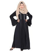 Abaya with Georgette Panel Lined with Pearls Dark Grey
