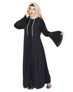 Abaya with Georgette Panel Lined with Pearls Dark Grey