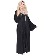 Abaya with Georgette Panel Lined with Pearls Dark Grey