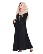 Abaya with Georgette Panel Lined with Pearls Dark Grey