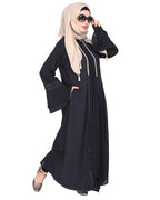Abaya with Georgette Panel Lined with Pearls Dark Grey