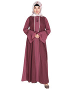 Abaya with Georgette Panel Lined with Pearls Dark Onion Pink