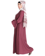 Abaya with Georgette Panel Lined with Pearls Dark Onion Pink