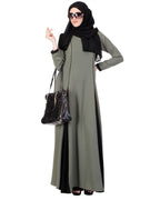 Inverted Pleat Frock Abaya Green & Black