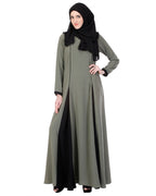 Inverted Pleat Frock Abaya Green & Black
