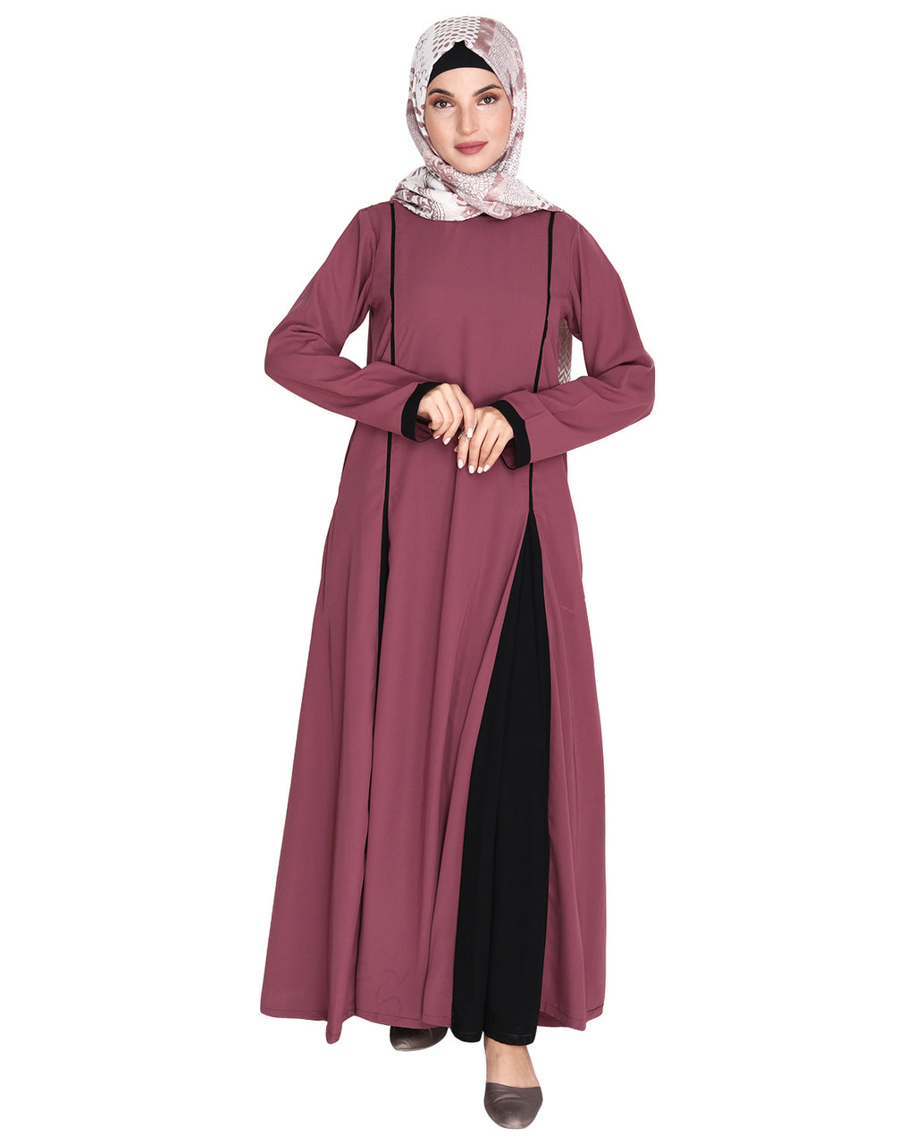 Inverted Pleat Frock Abaya Onion Pink