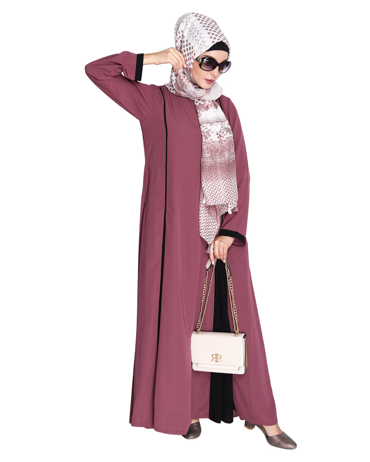 Inverted Pleat Frock Abaya Onion Pink