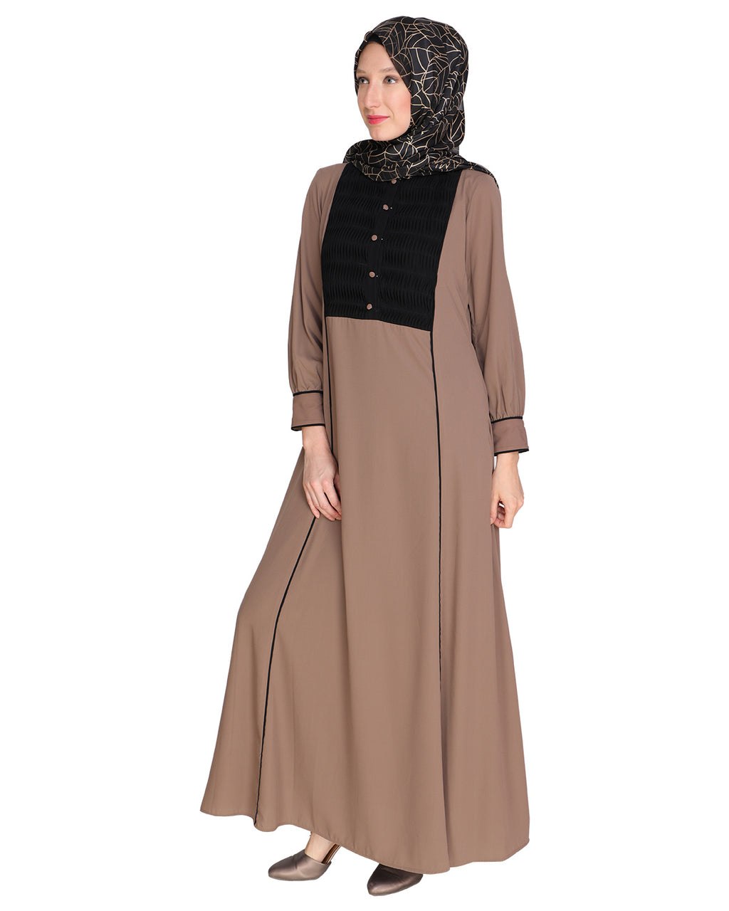 Wavetucks Yoke Abaya Brown