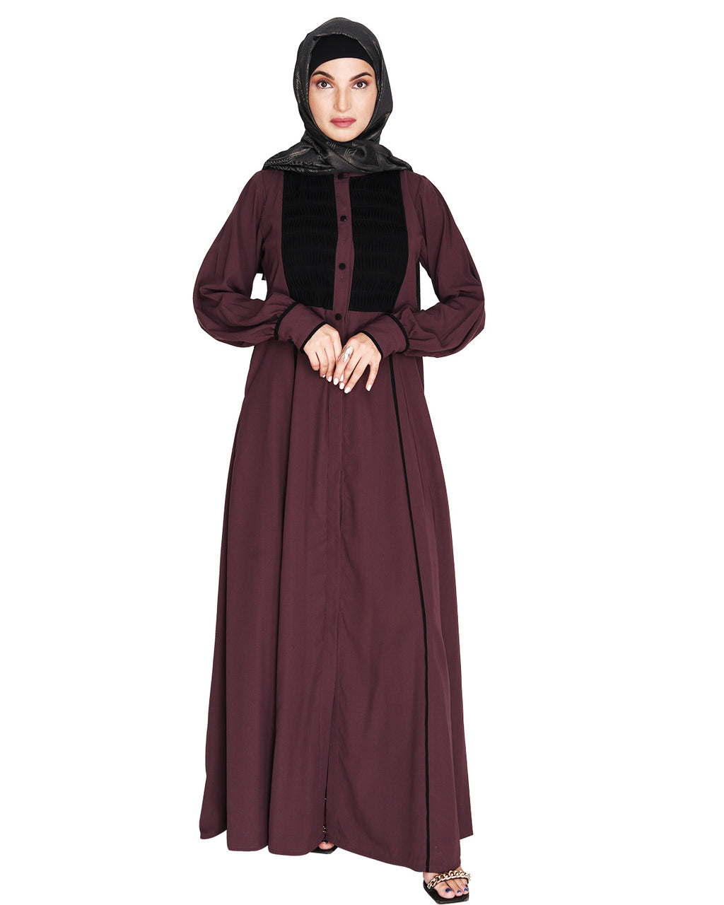 Wavetucks Yoke Abaya Purple & Black
