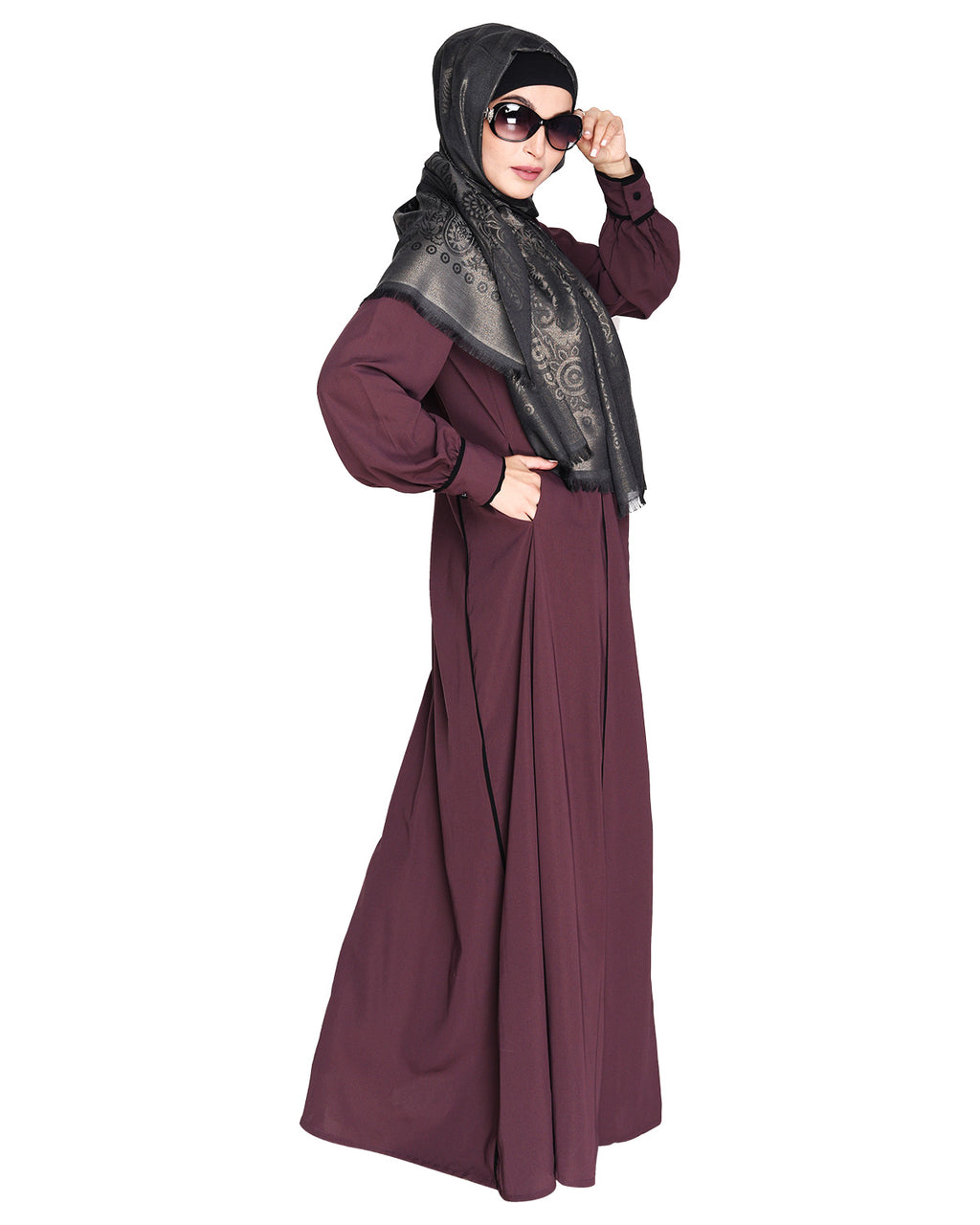 Wavetucks Yoke Abaya Purple & Black