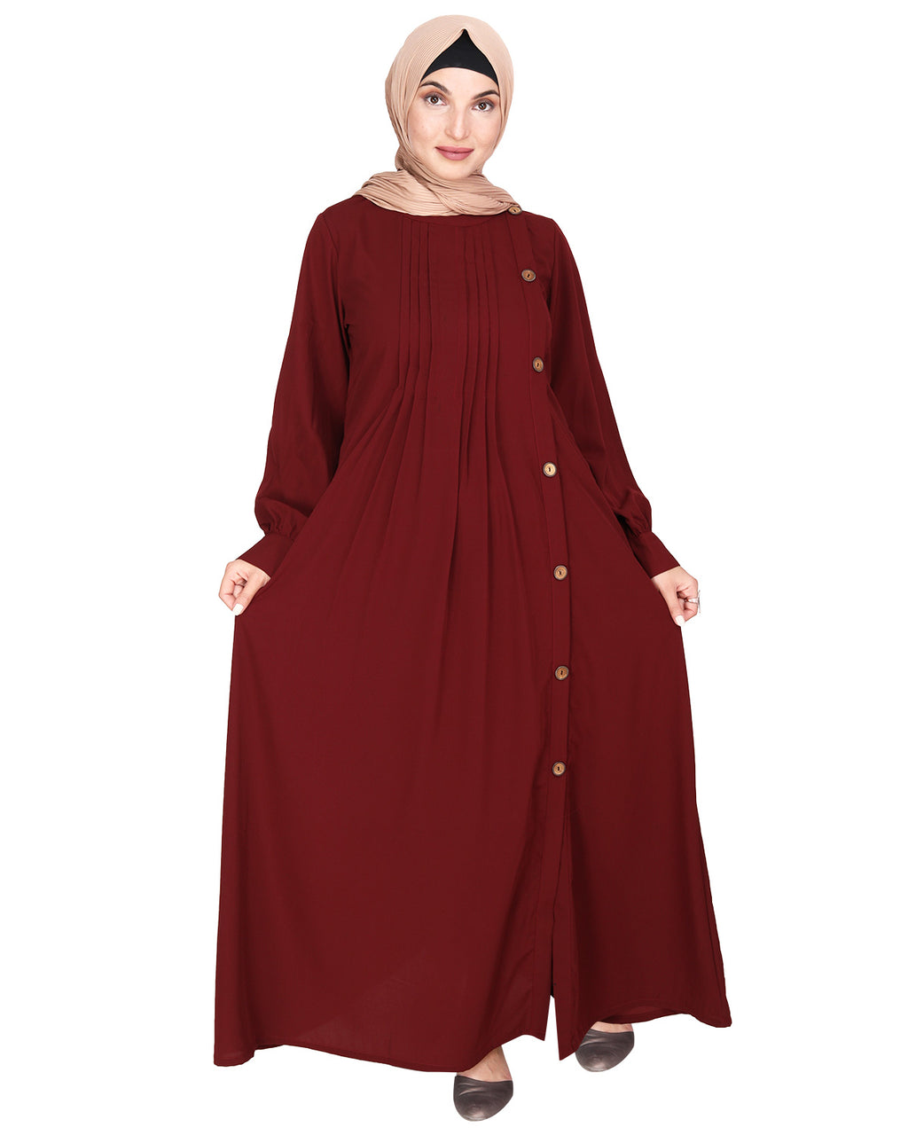 Flowy and Elegant Pintuck Abaya Maroon
