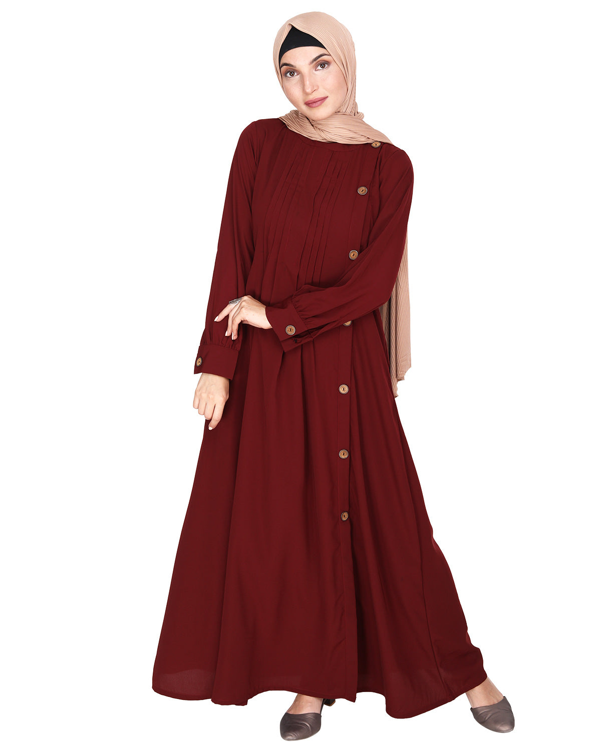 Flowy and Elegant Pintuck Abaya Maroon
