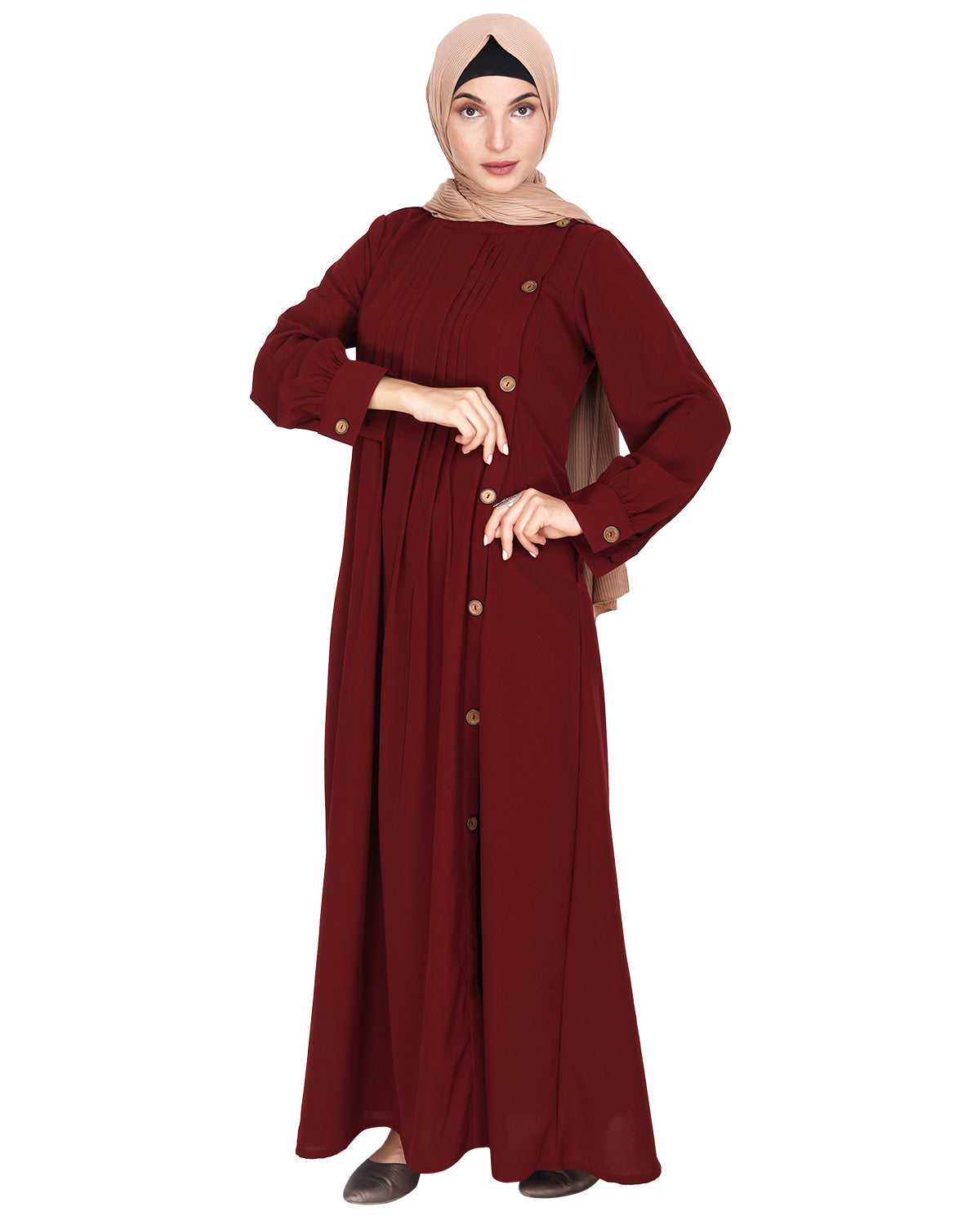 Flowy and Elegant Pintuck Abaya Maroon